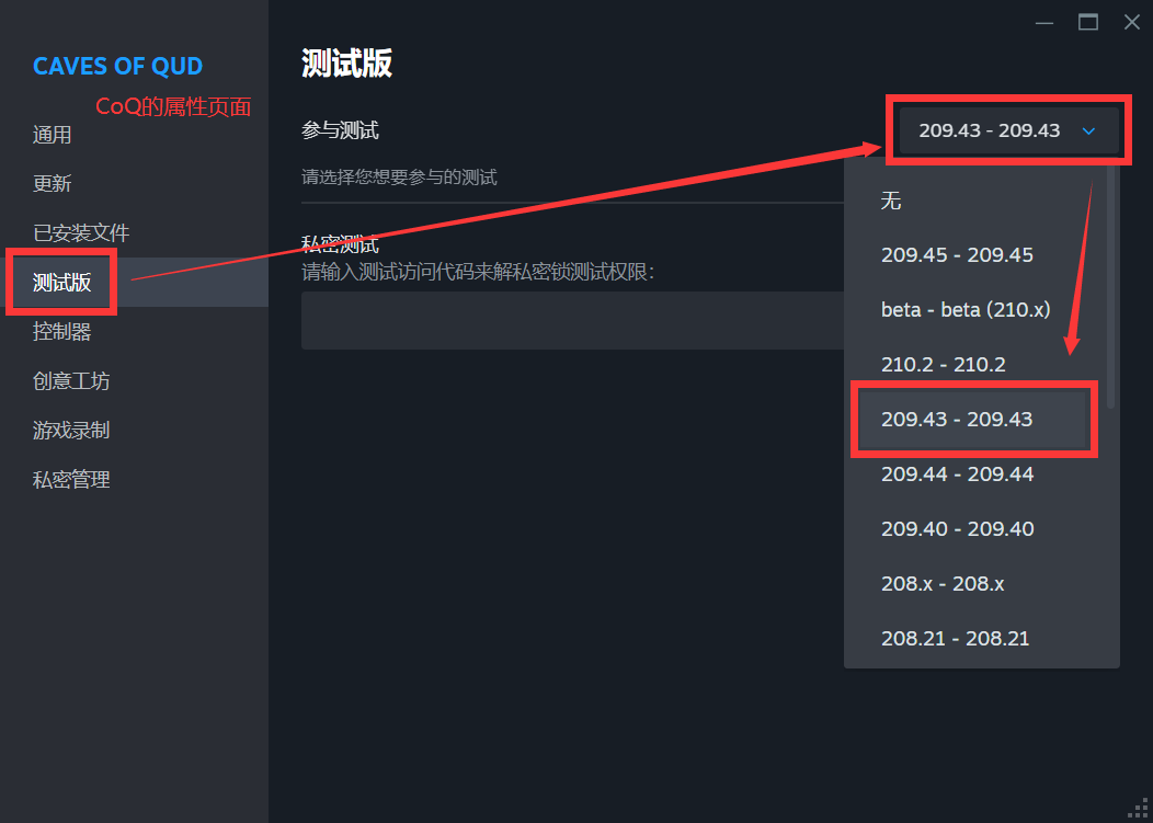 CoQ设置测试版